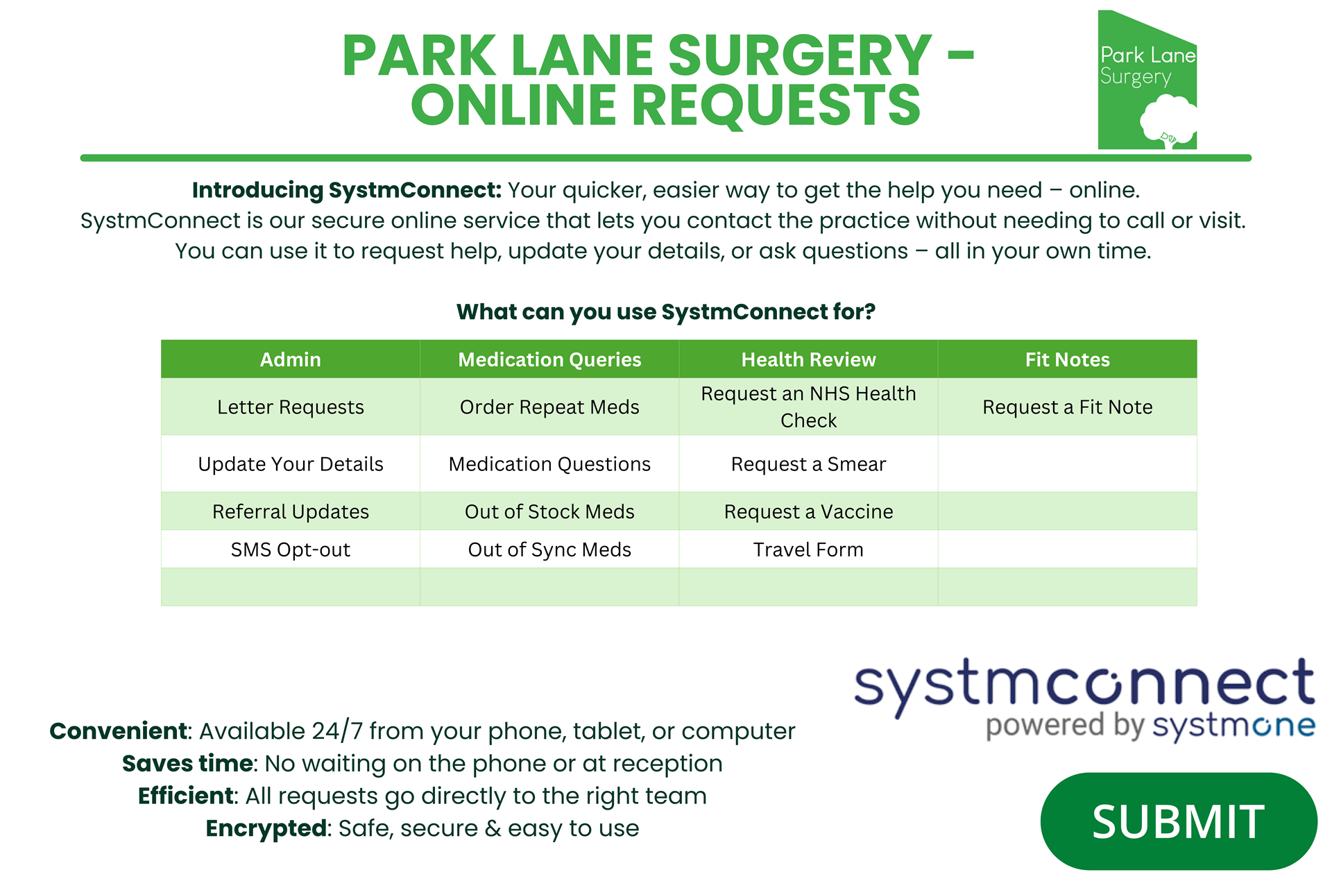 SystmConnect – Your New Way to Connect with Park Lane Surgery