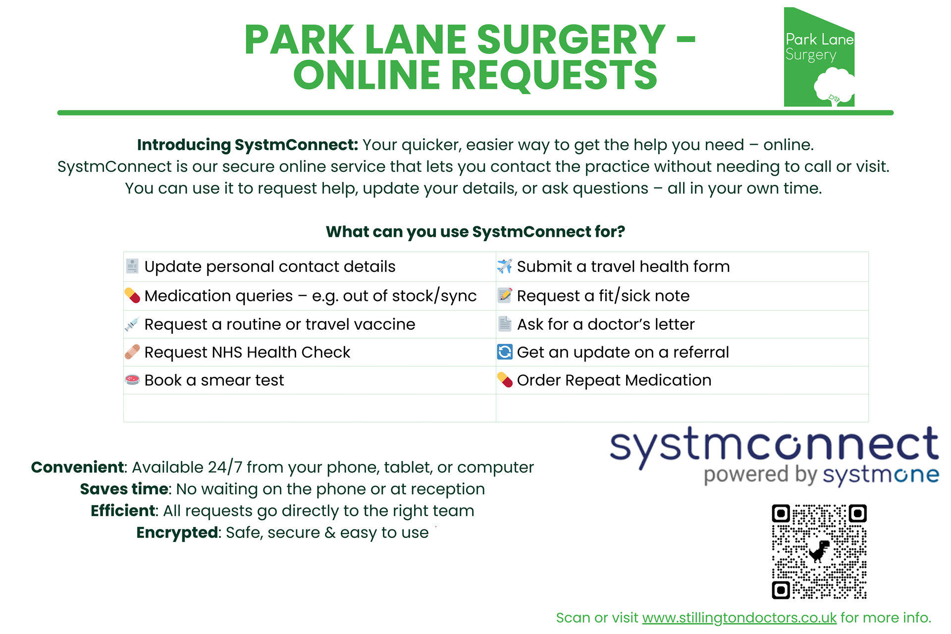 Park Lane Surgery, Stillington Online requests